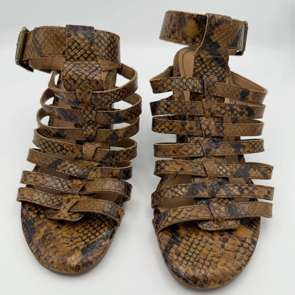 Vionic Sami Boa Sandals Heels Womens Size 7 Brown Leather Snakeskin Strappy